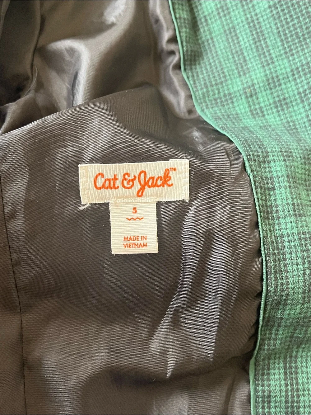 Cat & Jack Green Plaid Lined Jacket Size 5 Cotton Blend